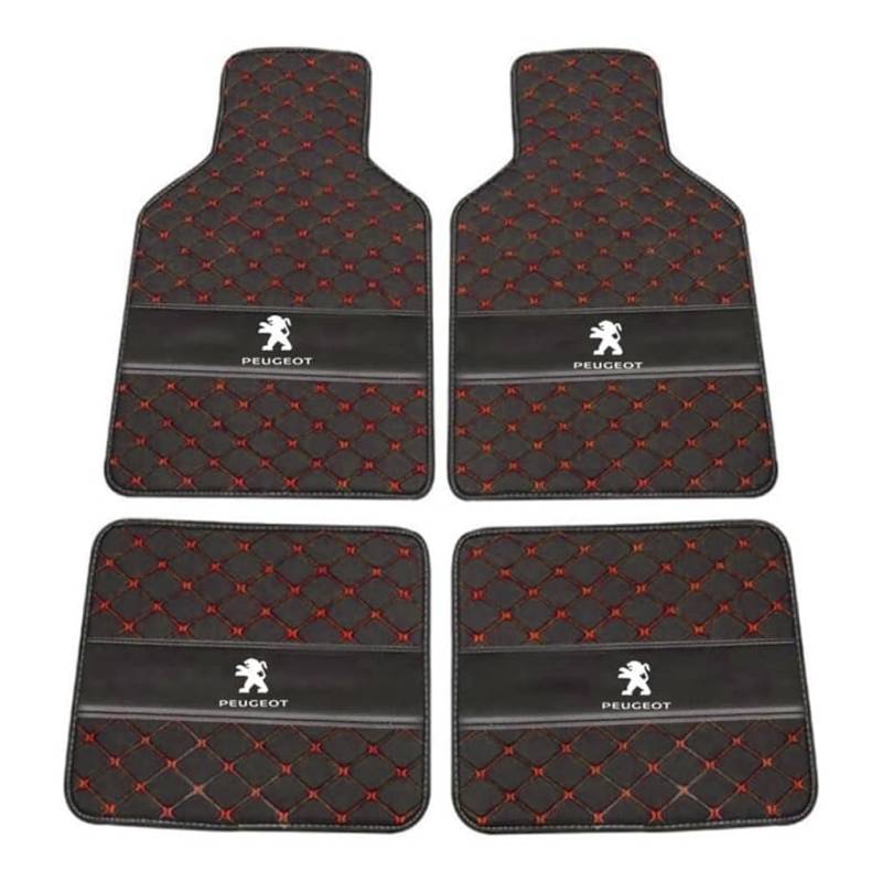 Leder-Auto-Fußmatten für Peugeot RCZ 2011-2025, Strapazierfähiger Rutschfester Auto-Bodenbelag Autozubehör,C-Black Red von YXCYJ