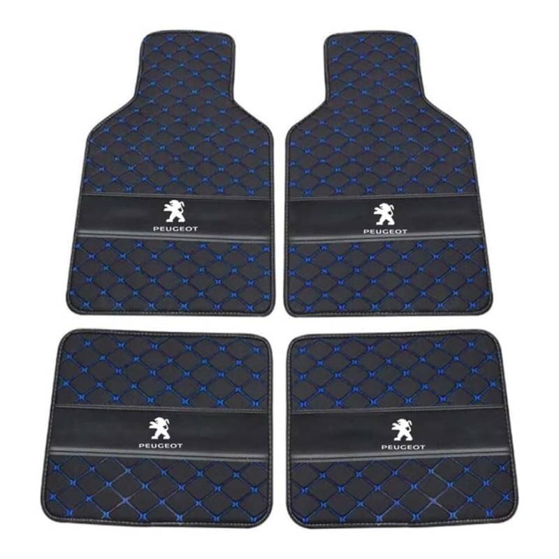 Leder-Auto-Fußmatten für Peugeot RCZ 2011-2025, Strapazierfähiger Rutschfester Auto-Bodenbelag Autozubehör,D-Black Blue von YXCYJ