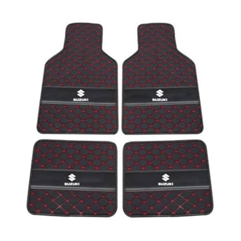 Leder-Auto-Fußmatten für Suzuki Solio 2007-2013, Strapazierfähiger Rutschfester Auto-Bodenbelag Autozubehör,C-Black Red von YXCYJ