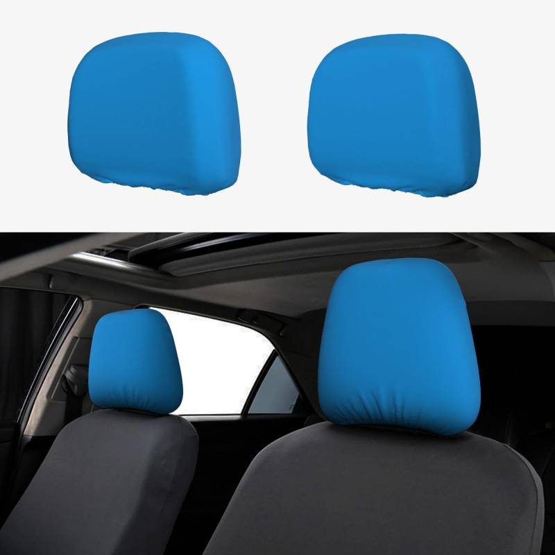 YYHWHJDE Auto-Kopfstützenbezug, einfarbig, Blau, 2 Stück, Innenzubehör, Dekoration, passend für Autos, Lieferwagen, LKWs, Universal-Sitzzubehör von YYHWHJDE