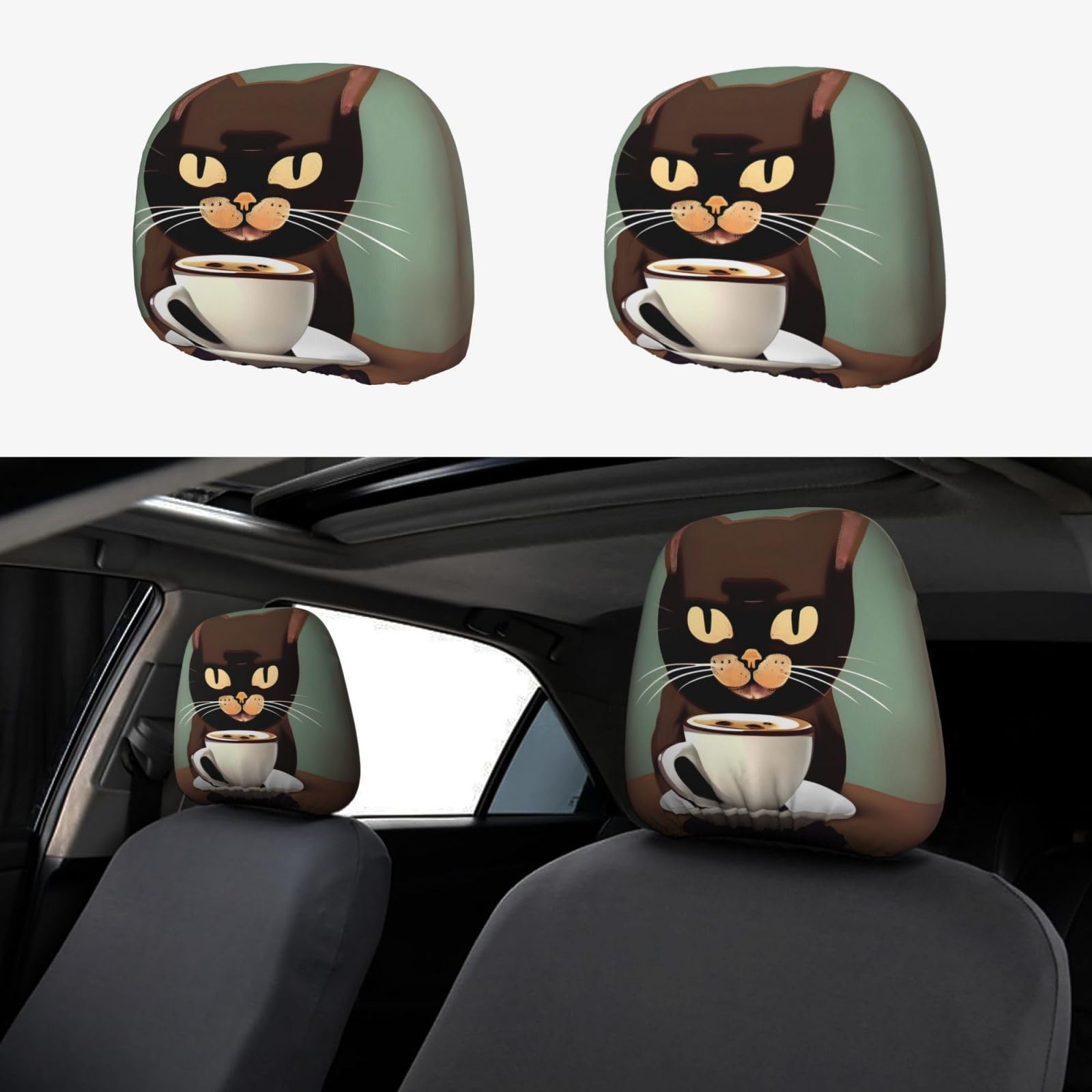 YYHWHJDE Kopfstützenbezug für Auto, Motiv: Kaffee, Katzen, trinken, Kaffee, 2 Stück, Innenzubehör, Dekoration, passend für Autos, Lieferwagen, LKWs, Universal-Sitzzubehör YYHWHJDE Kopfstützenbezug für Auto, Motiv: Kaffee, Katzen, trinken, Kaffee, 2 Stück, Innenzubehör, Dekoration, passend für Autos, Lieferwagen, LKWs, Universal-Sitzzubehör von YYHWHJDE
