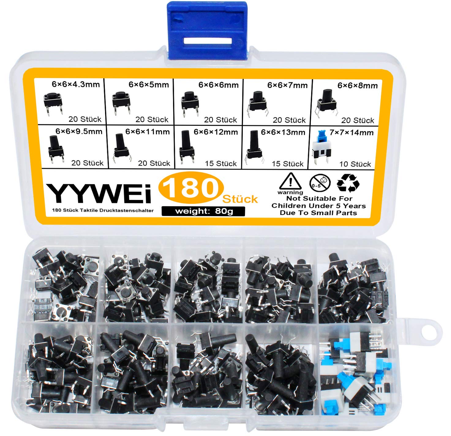 YYWEi Taktile Drucktastenschalter 10 Types Taktile Push Button Switch 180Stk Micro Switch Momentary Switch Sortiment Kit YYWEi Taktile Drucktastenschalter 10 Types Taktile Push Button Switch 180Stk Micro Switch Momentary Switch Sortiment Kit von YYWEi