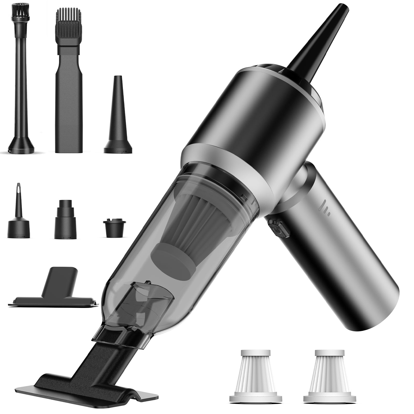 Handstaubsauger Autostaubsauger Elektrische Staubgebläse 4 in 1 20000PA Auto Staubsauger Extra Stark mit Akku,6000mAh Autostaubsauger 2 Stufen für Nass/Trocken, Haus, Büro,Tierhaare (Silber) von YYYuYong