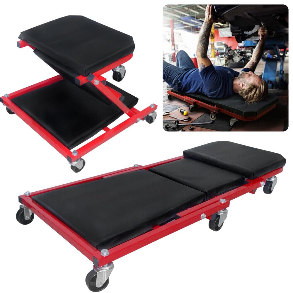 YZNAHRE 2 in 1 Montagerollbrett Werkstatt Rollbrett aus Metall Werkstatthocker Rollbretter Nutzbar als Werkstattliege & Rollhocker, mit 6X 360° Lenkrollen, Schwarz & Rot YZNAHRE 2 in 1 Montagerollbrett Werkstatt Rollbrett aus Metall Werkstatthocker Rollbretter Nutzbar als Werkstattliege & Rollhocker, mit 6X 360° Lenkrollen, Schwarz & Rot von YZNAHRE