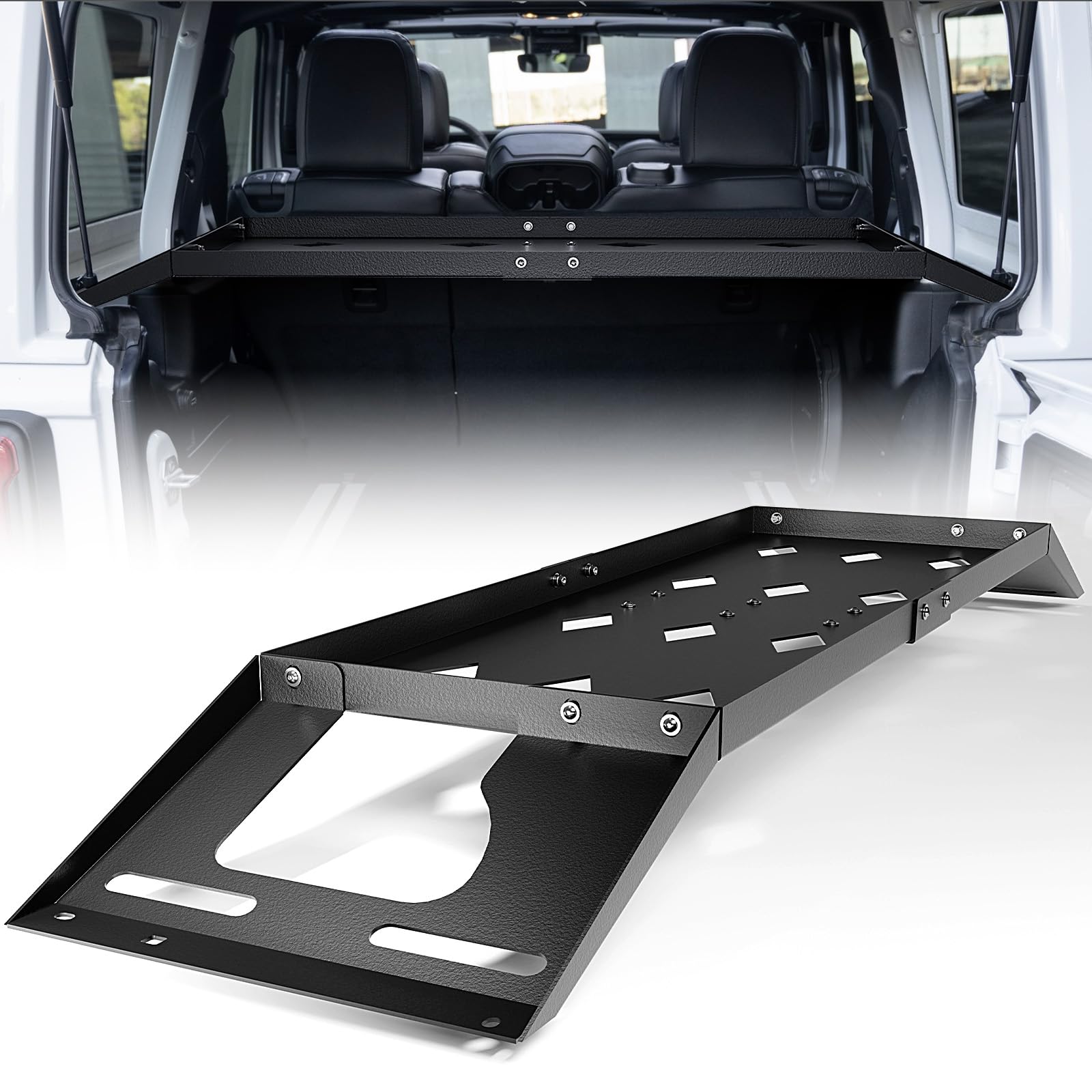 YZONA Schwarzer Gepäckkorb hinten, kompatibel mit Jeep Wrangler JK JKU & JL JLU 4-Türer Hardtops, Kofferraum-Aufbewahrung, Gepäckträgerregal (strapazierfähig, 136 kg) von YZONA
