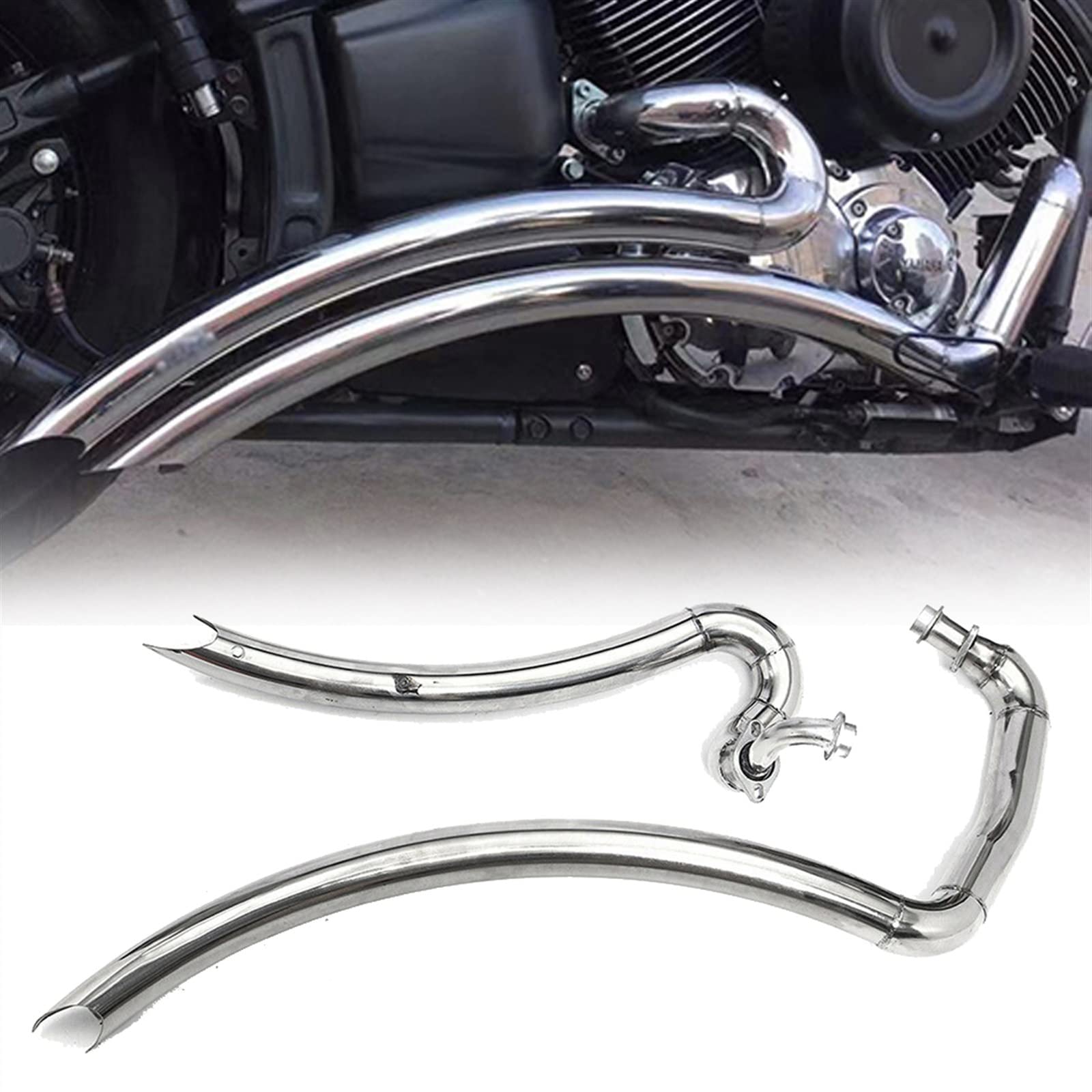 Motorrad Für Yamaha V Star 1100 Dragstar XVS1100 Slash Cut Auspuff Schalldämpfer Volle Auspuffanlage Drag Pipes Schalldämpfer (Color : Chrome) von YZTAC