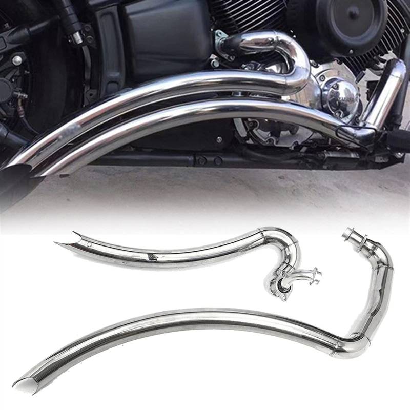 Motorrad Für Yamaha V Star 1100 Dragstar XVS1100 Slash Cut Auspuff Schalldämpfer Volle Auspuffanlage Drag Pipes Schalldämpfer (Color : Chrome) von YZTAC