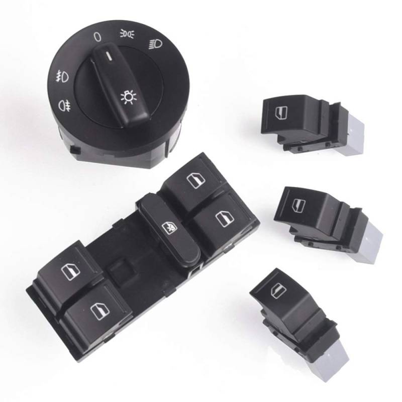 Fensterheber Schalter,Fensterhebersteuerung Auto-Power-Fenstertaste Scheinwerferschalter fit verwendung Passend für VW Jetta Mk5 Golf 5 6 Passat B6 CC 7L6959855B 1K4959857 1K0941431 von YZWHKJ