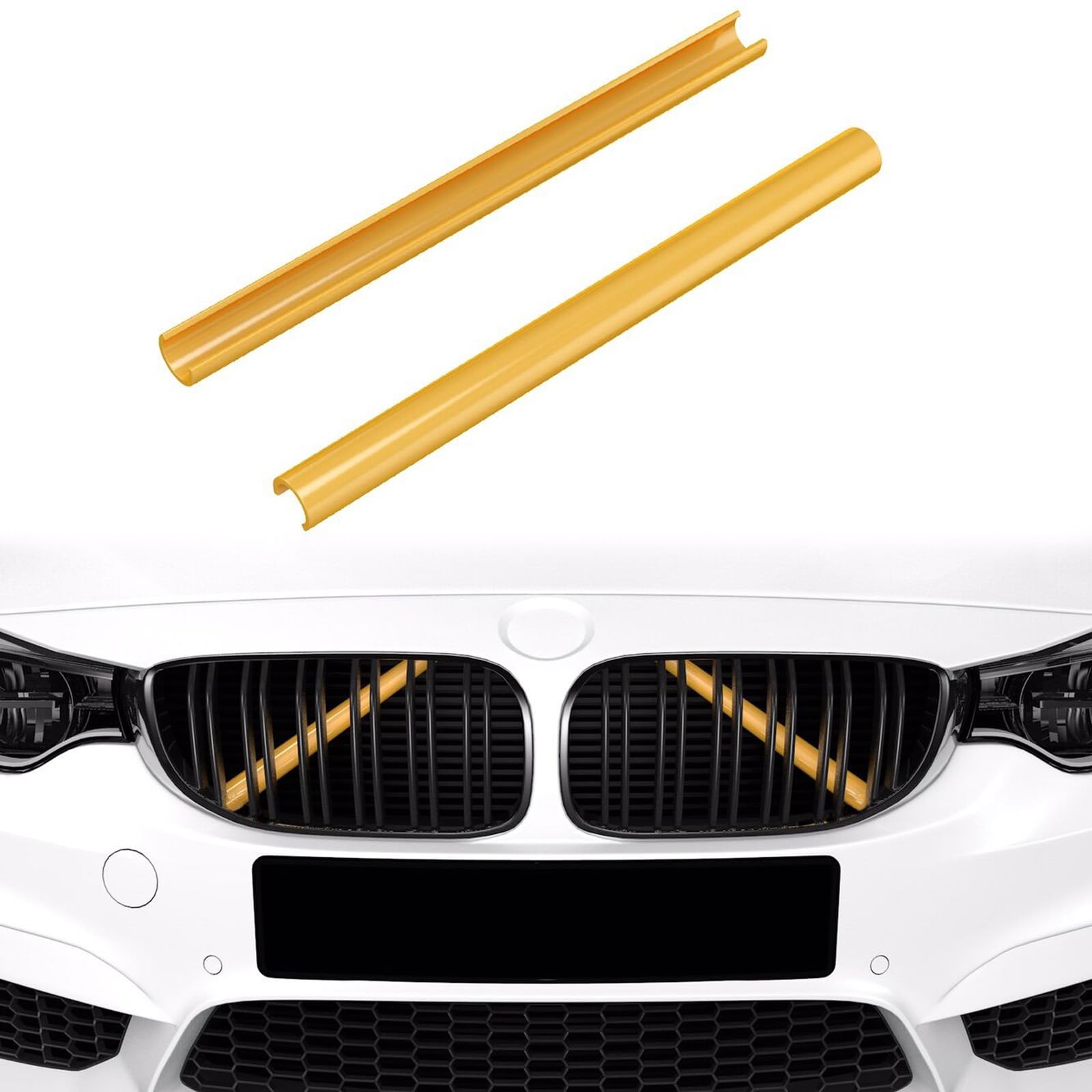 Frontgrill Einsatz, Streifen Kühlergrill Einsätze Zierleiste Kompatibel mit BMW 5er F07 F10 F11 F18, Grilleinsatzzubehör für 520i 523i 525i 528i 530i 535i 550i Zubehör (Gelb) von YZYUN