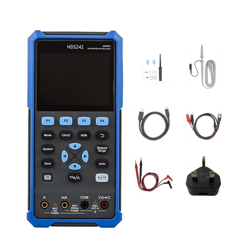 A53Q-HDS242 3,5 Zoll Oszilloskop Multimeter Wellenform Generator 2CH 40Mhz 4 1/2 Digit Handheld Digital(Blue UK Plug) von YZZMY