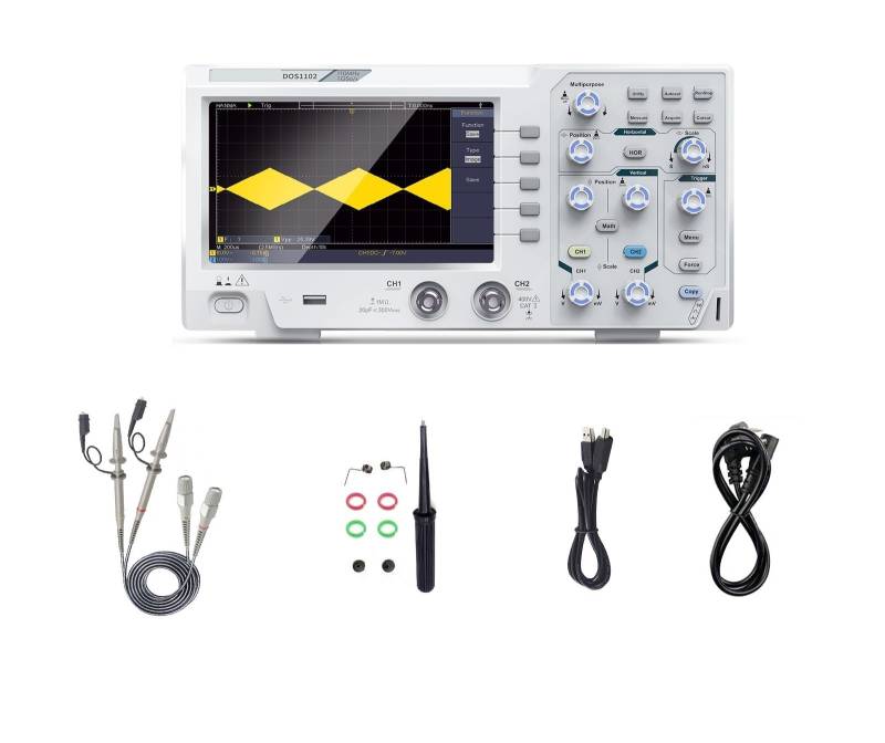 Digitales Oszilloskop, 5 mV/Div, 2/4 Kanäle, 110 MHz Bandbreite, 1 GS/s Abtastrate, 7-Zoll-TFT-Speicher, Desktop-Oszilloskop(DOS1102,Us) von YZZMY