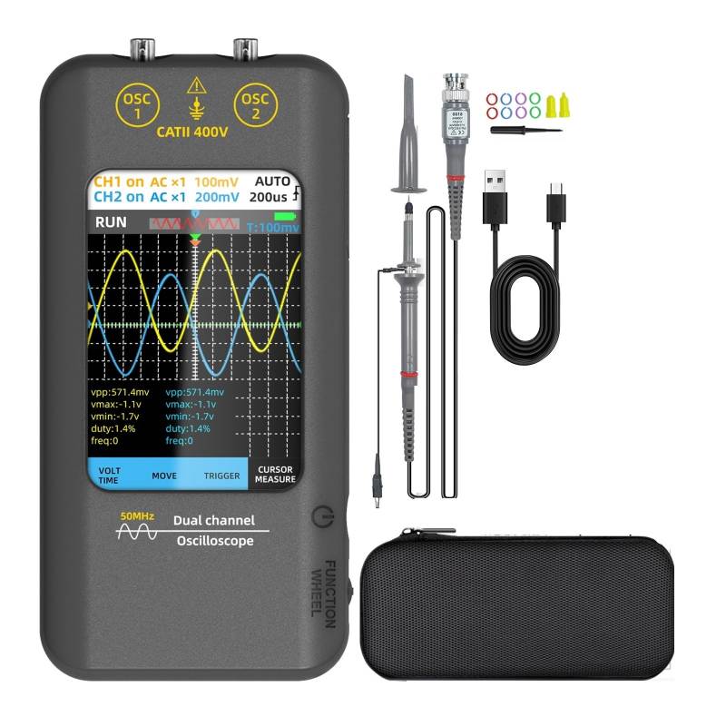 Digitales Touchscreen-Oszilloskop + Signalgenerator, Zweikanal, Bandbreite: 50 MHz, Abtastrate: 250 MSa/s, 3,98 Zoll TFT von YZZMY
