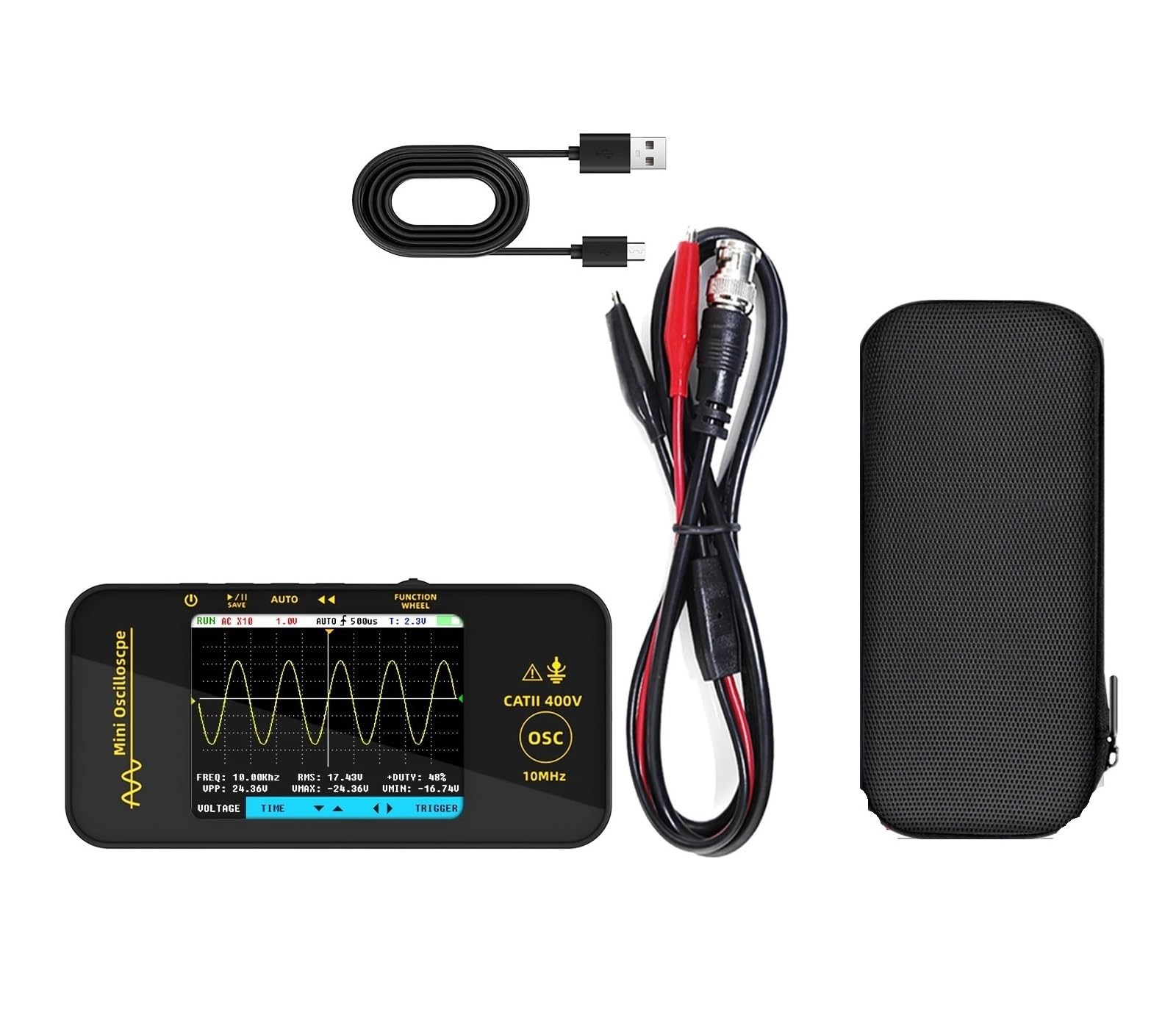 OT3 Handheld-Digitaloszilloskop, 3,2-Zoll-TFT-LCD-Oszilloskop-Tester, 10 MHz/48 MSa/s, tragbarer Automobil-Normal-/Einzeltrigger(OT3 (Standard)) von YZZMY