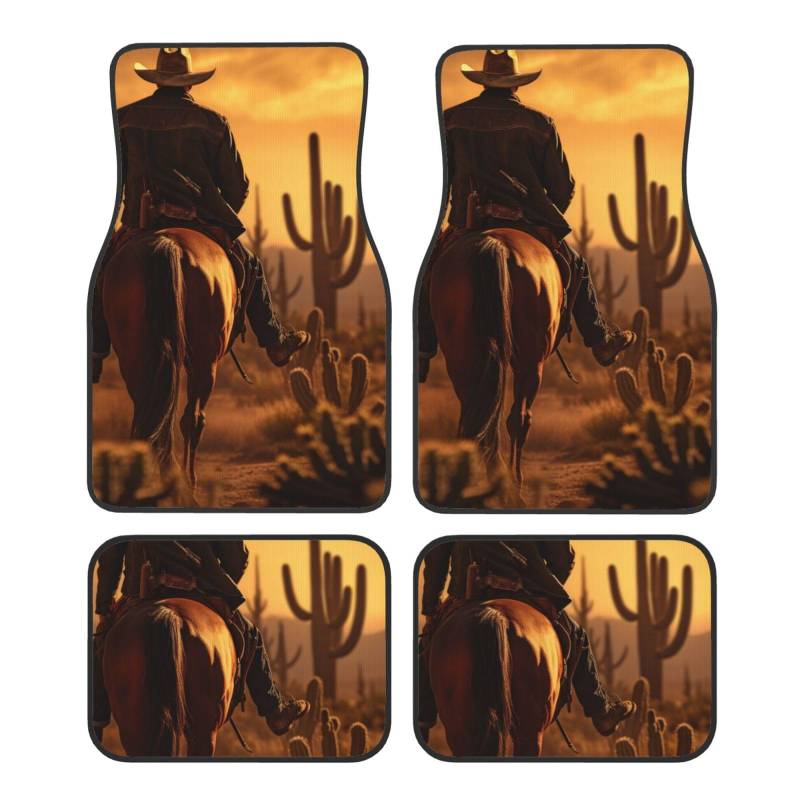West Wüstenkaktus mit Cowboys reitenden Pferden, komplettes Set, universelle Fußmatten für Autos, SUVs, LKWs, rutschfeste Automatten von YaWea