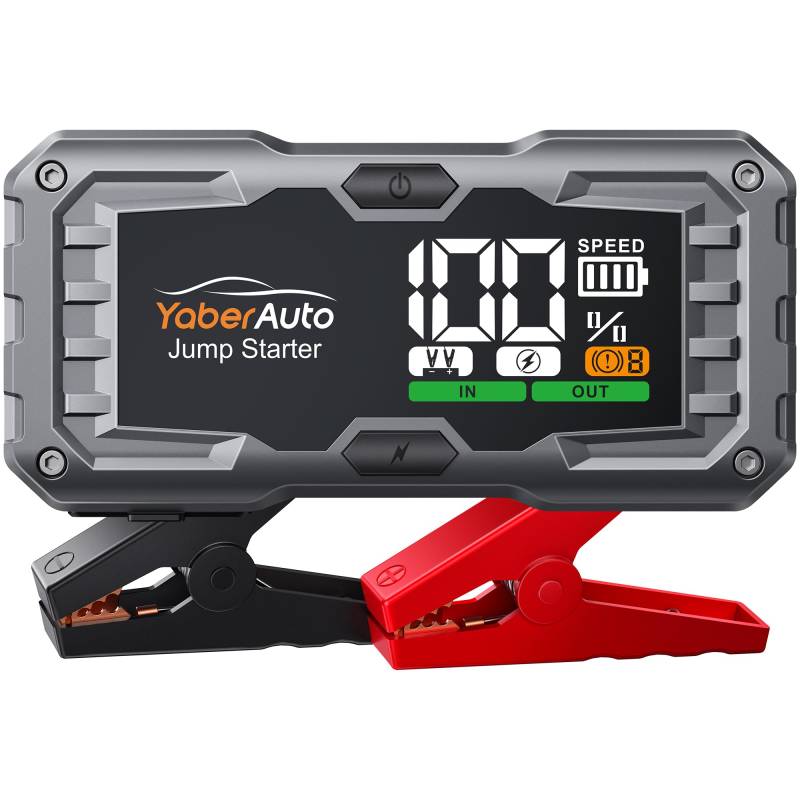 YaberAuto 4500A Starthilfe Powerbank, 21,800mAh Auto Starthilfe Powerbank für Pkw (10.0L Benzin und 9.0 Diesel), 12V Tragbare Auto Starthilfe mit 3.3" LCD Bildschirm und 450 Lumen Notlicht, YA100 von YaberAuto