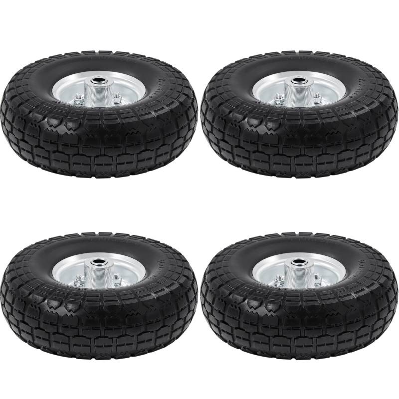 Yaheetech 4 Stück PU Rad ØxB：255 x 80 mm, 4.10/3.50-4 Schubkarrenreifen, Sackkarrenrad, Bollerwagen Ersatzrad, mit Metallfelge, 16mm Achse Reifen, pannensicher & verschleißfest von Yaheetech