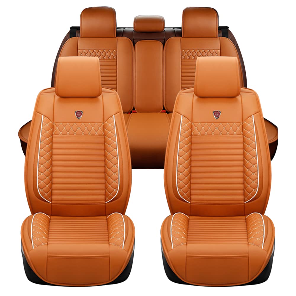 Maimeilong Komplettes Set Autositzbezüge Leder Wasserdicht Atmungsaktiv Airbag Kompatibel für VW Für Golf 3 5 6 7 Golf3 Golf5 Golf6 Golf7 GTI Cabrio Wagon Tour Variant 5 Sitzbezug Orange von Yajomi