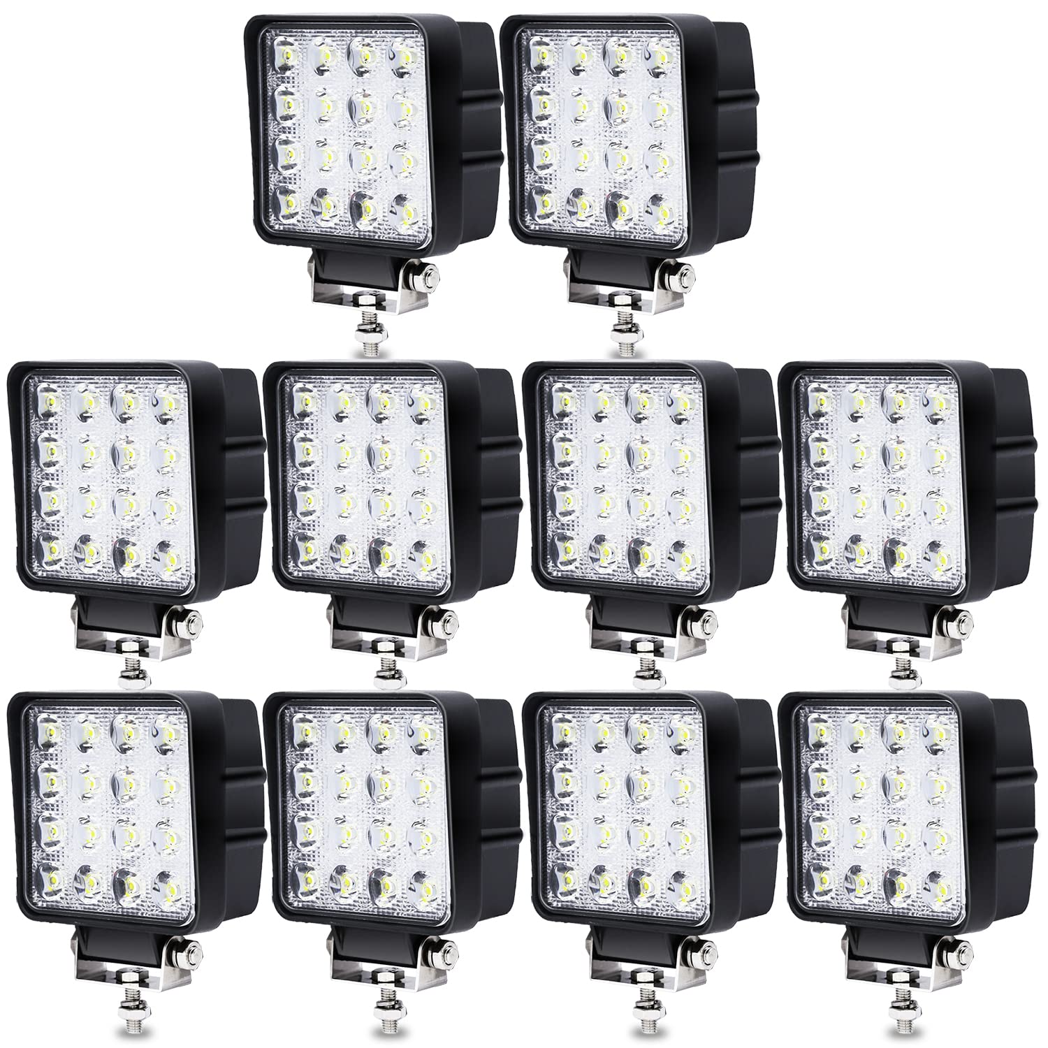 Yakimz 10 Pcs 48W LED Arbeitsscheinwerfer 12V Zusatzscheinwerfer 4320LM, LED Scheinwerfer 6500K Rückfahrscheinwerfer IP67 Wasserdicht für Trecker Offroad SUV Yakimz 10 Pcs 48W LED Arbeitsscheinwerfer 12V Zusatzscheinwerfer 4320LM, LED Scheinwerfer 6500K Rückfahrscheinwerfer IP67 Wasserdicht für Trecker Offroad SUV von Yakimz