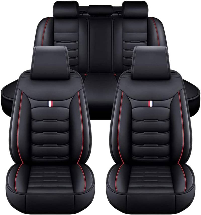 YanZB Auto Sitzbezüge für Isuzu D-Max (2016), Leder Bequem Schonbezüge Atmungsaktiv rutschfest Sitzschoner Innenraum Zubehör,Black-Red von YanZB