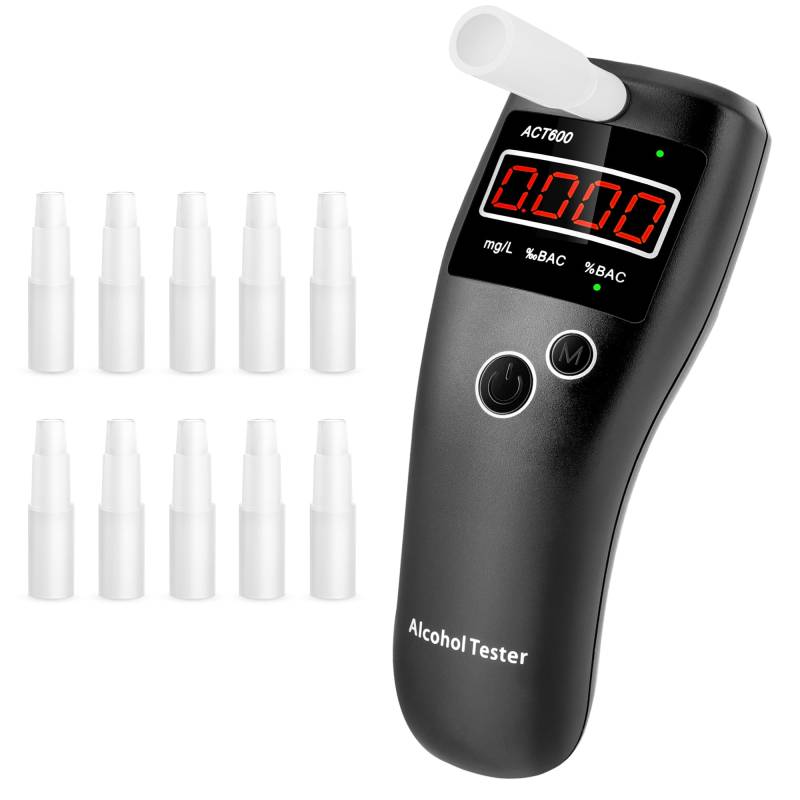 Yanbaozi Alkoholtester Polizeigenau, Alkoholmessgeräte Promillemessgerät mit mit LCD Display und Halbleiter Sensorik, Professioneller Atemalkoholtester mit 10 Mundstücke für Privaten Professionellen von Yanbaozi