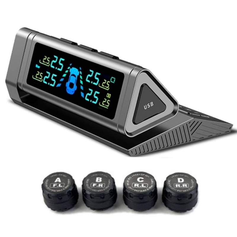 YancioGZ Reifendruckkontrollsystem Sensor mit Nummernschild mit LCD-Display TPMS Druckmonitor Universal-Autodetektor mit externem Ventil (Silber) von YancioGZ