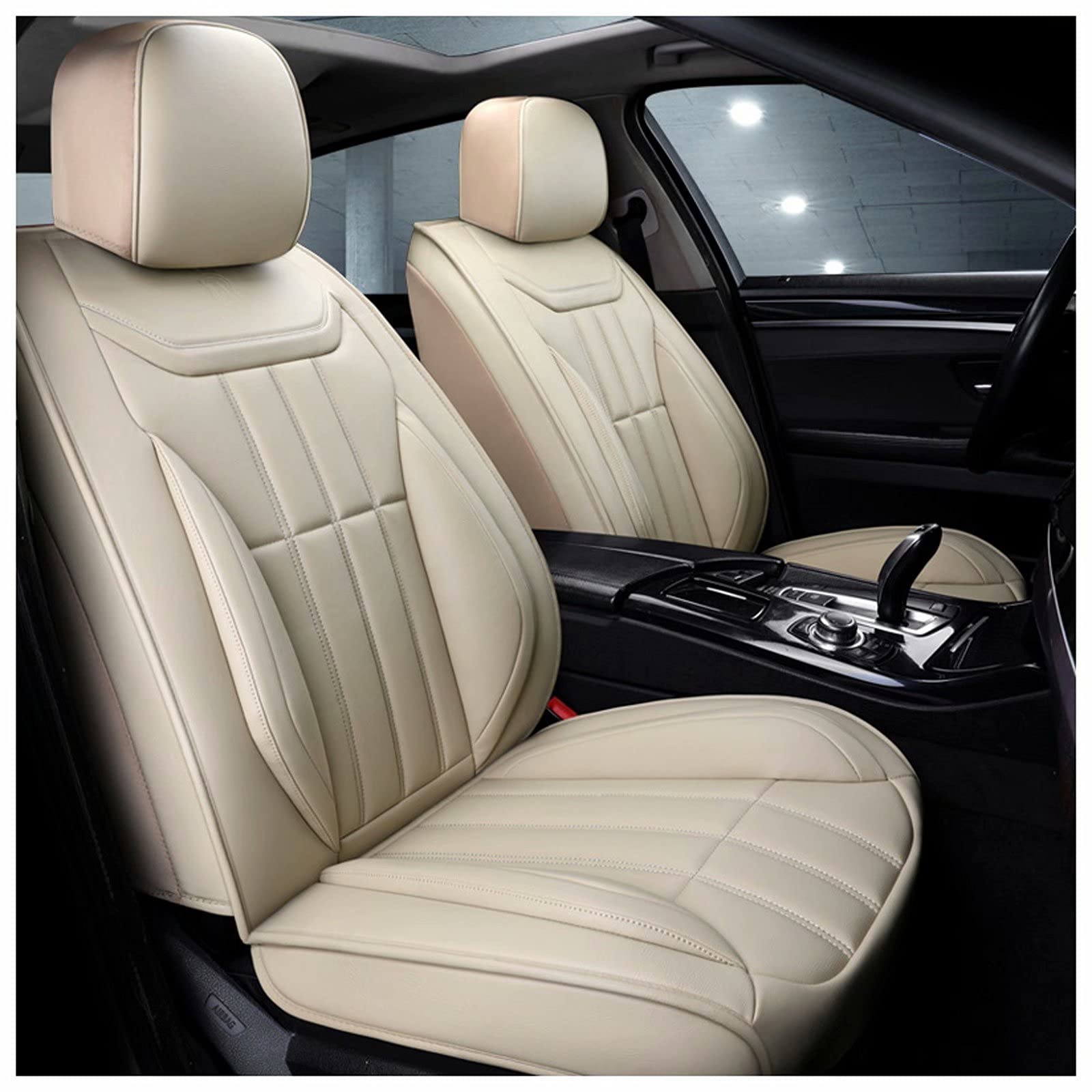 Autositzbezüge Set Leder, 5 Sitzer Alles Inklusive Sitzbezüge Auto Kompatibel mit Airbags, Schonbezug Autositz Komplettset (Color : Beige) von YangD