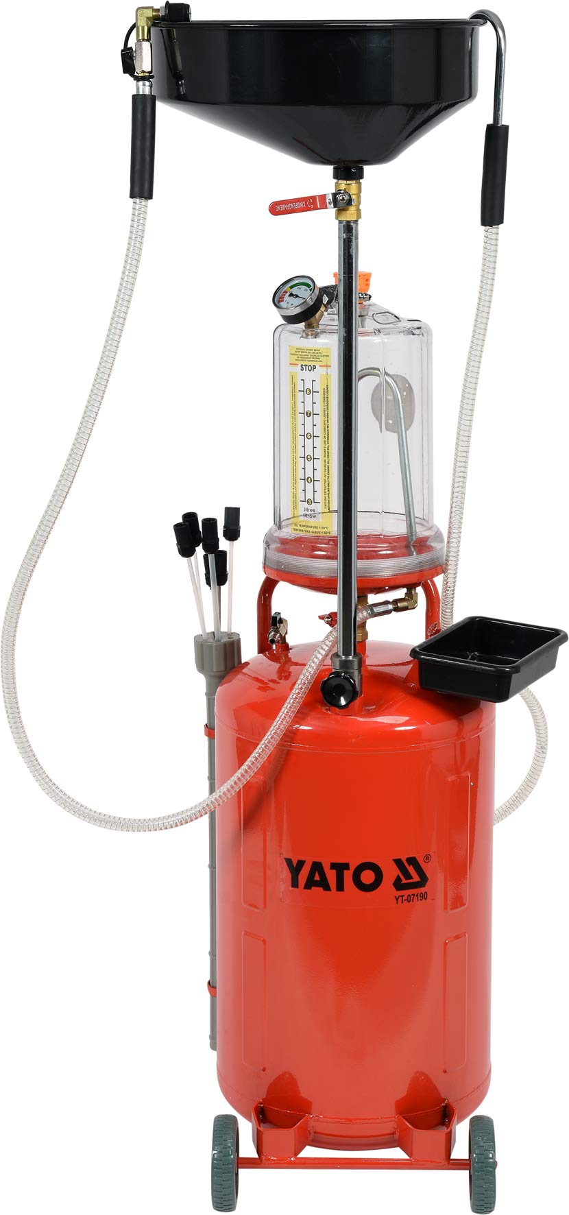 Yato Profi Druckluft Altölauffanggerät 90 Liter, 6 Saugsonden, Ölauffangwagen pneumatisch Ölwagen Ablass-Gerät Altöl-Auffanggerät von YATO