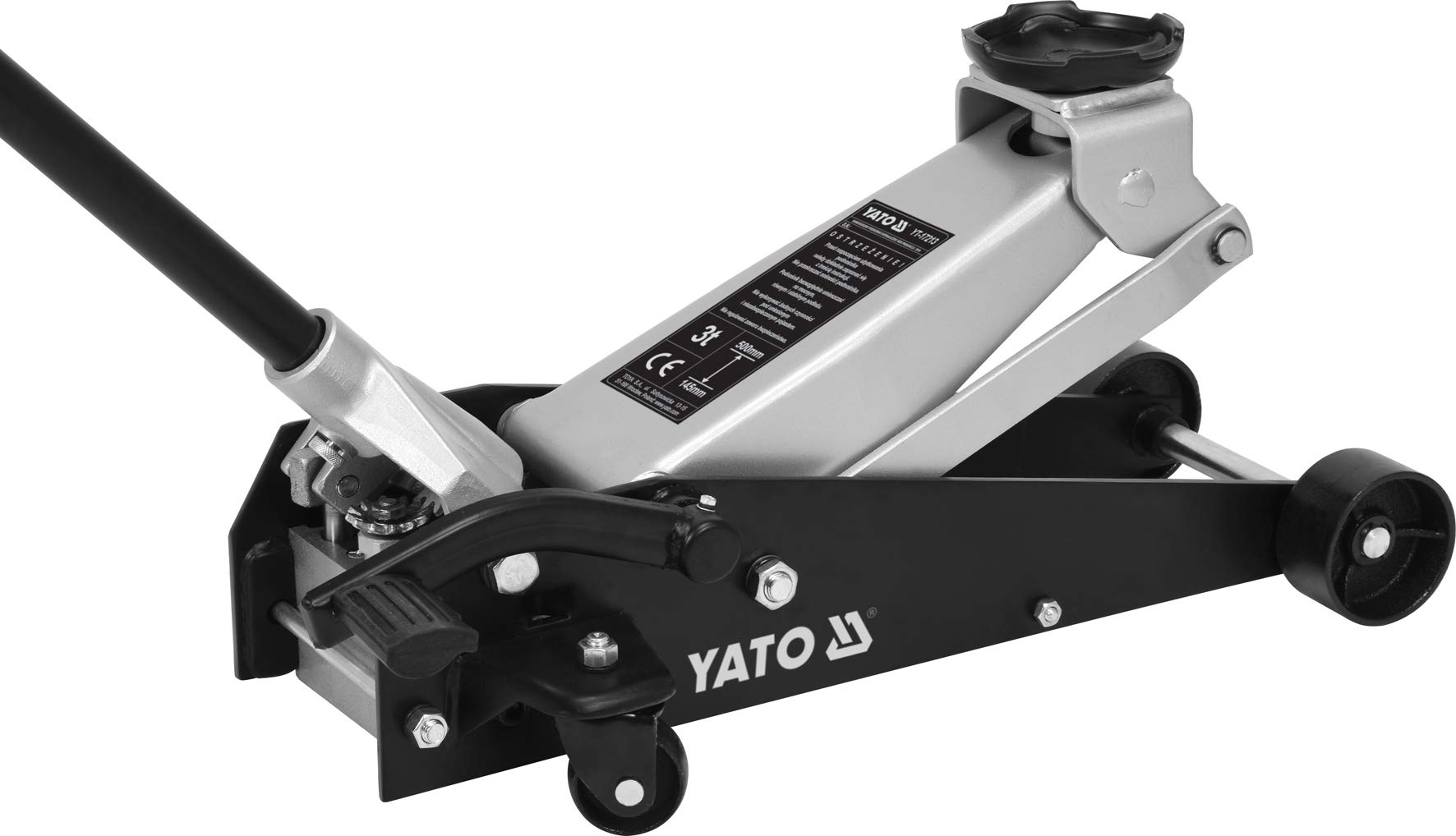 Yato Profi Rangierwagenheber 3t / 3000kg, Hubhöhe: 145 – 500mm, mit SCHNELLHUB und Fußpedal, schnelles Heben, Wagenheber Werkstatt von YATO