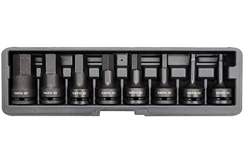 Yato YT-1066 8-teiliger Sechskant-Bit-Halter-Satz für Schlagschrauber, 1,27 cm (1/2 Zoll), Schwarz von YATO