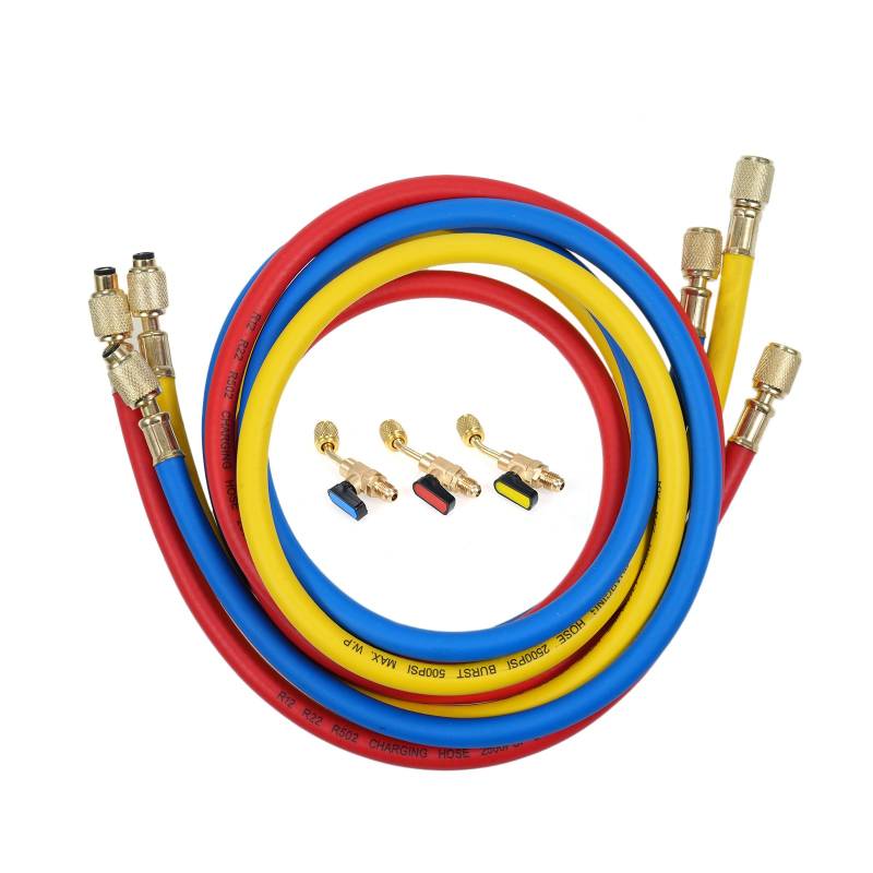 Kältemittel -Ladeschlauch mit Ballventil für R12 R22 R502 Kältemittel Klimaanlagenkrümmermessgerät 1 4 SAE -Gewinde 500 Psi Arbeitsdruck 2500 Psi Burst Druck 3 -Stück von Yctze