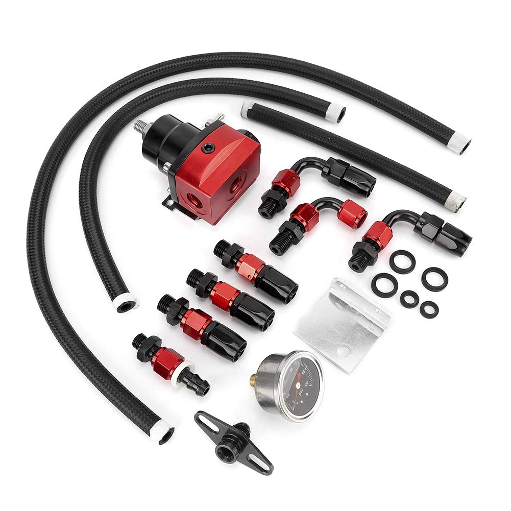Kraftstoffdruckregler -Kit mit 100psi -Messgerät (Rot & Silber) (Schwarz Rot) von Yctze