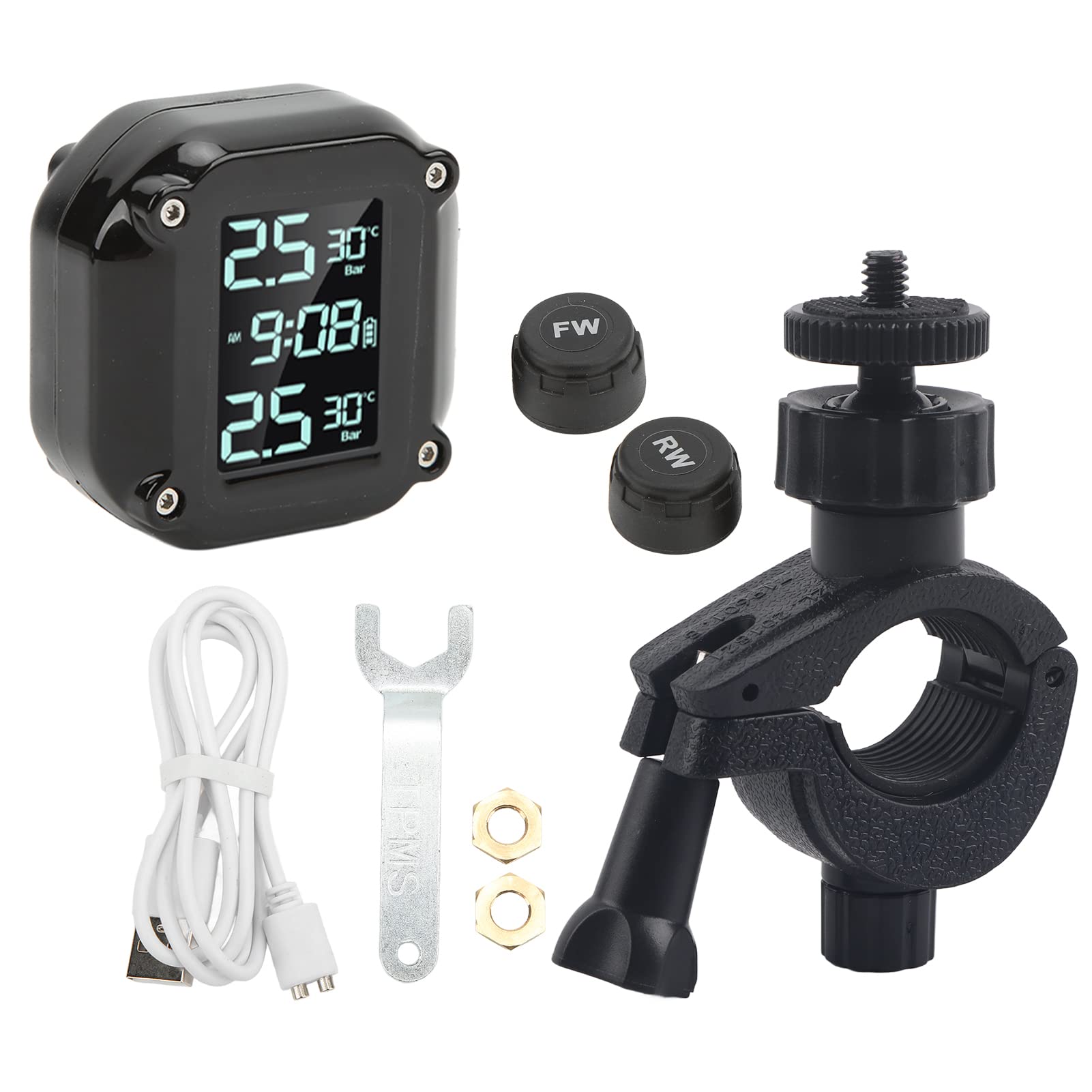 Reifendruckkontrollsystem Motorrad Motorrad Reifendruckkontrollsystem mit 2 Sensoren USB-Lade-LCD-Bildschirm IP67 Wasserdichtes TPMS für Sicheres Fahren von Yctze