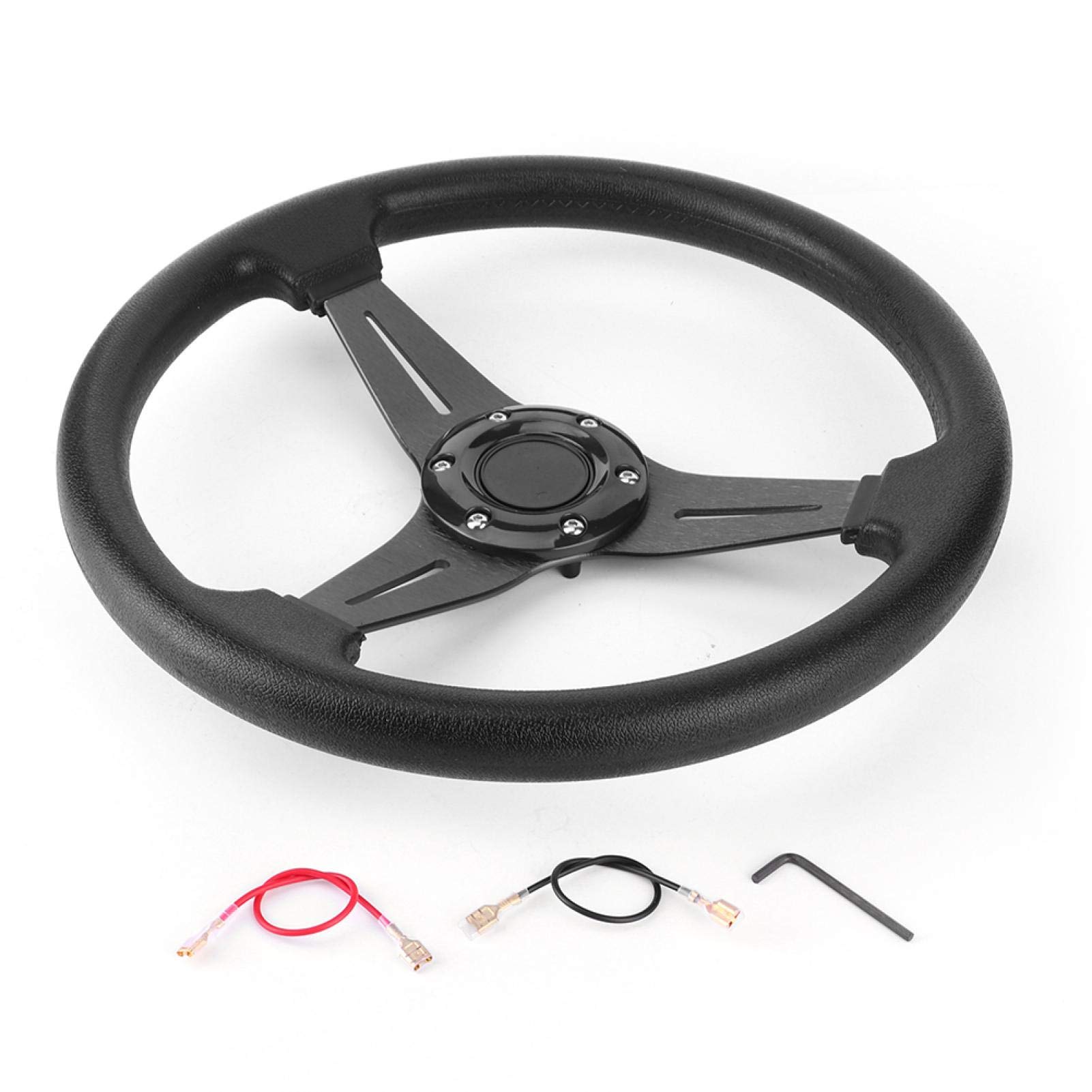 Yctze 350mm/14in Car Steering Wheel,Aluminum Alloy+PU Racing Car Drifting Steering Wheel Replacement Universal Modified Accessory (Black) von Yctze
