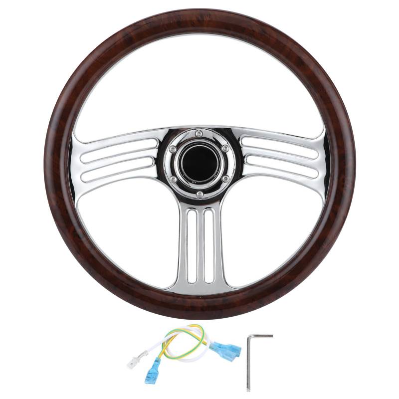 Yctze-Lenkrad 14-Zoll-Lenkrad Holzlenkrad 3-Speichen-Lenkrad Lenkradersatz Auto-modifiziertes Zubehör Dark Wood-Griff 6-Loch 350 mm / 14-in oder Vintage von Yctze