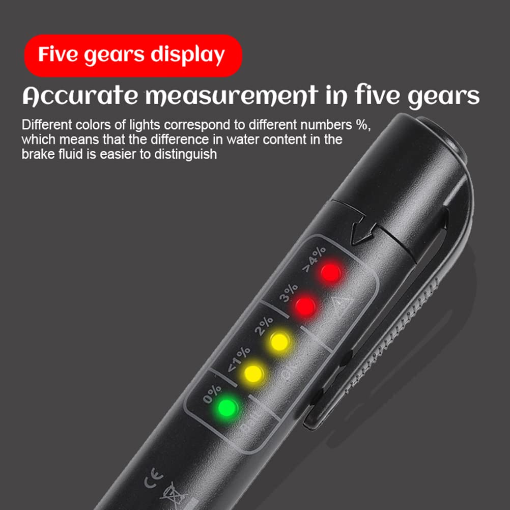 Yctze Tragbarer Bremsflüssigkeitstester - 5 LED -Indikatoren für DOT3 DOT4 Test Schnellbremsflüssigkeitsfeuchtigkeitserkennungsstift für den Einsatz von Automobilen (Black) von Yctze