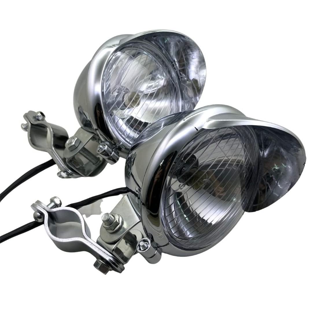Yecnecty 1 Set Universal-Chrom-Motorrad-Scheinwerfer-Nebelscheinwerfer mit Überrollkäfig, Schutzstange, Rohrhalterung, kompatibel mit Harley Honda Yamaha Choppers Bike von Yecnecty