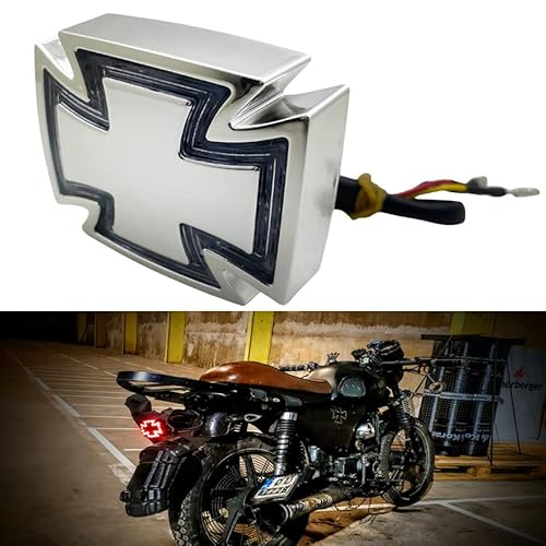 Yecnecty 1PC Chrom Retro Universal Malteserkreuz Motorrad Rücklicht Laufbremse LED-Lampe für Harley Chopper Bobber Cafe Racer Honda von Yecnecty