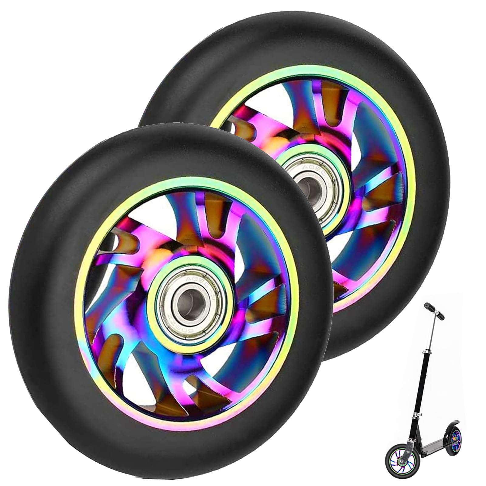 1 Paar 100 mm Scooter-Räder mit ABEC-9-Kugellagern, passend für Razor/Apollo/Cox Swain Stunt-Scooter, Alloy Series Pro Stunt-Scooter-Rad, 2 Ersatz-PVC-Räder, Stunt-Scooter-Rad 1 Paar 100 mm Scooter-Räder mit ABEC-9-Kugellagern, passend für Razor/Apollo/Cox Swain Stunt-Scooter, Alloy Series Pro Stunt-Scooter-Rad, 2 Ersatz-PVC-Räder, Stunt-Scooter-Rad von Yeeliv