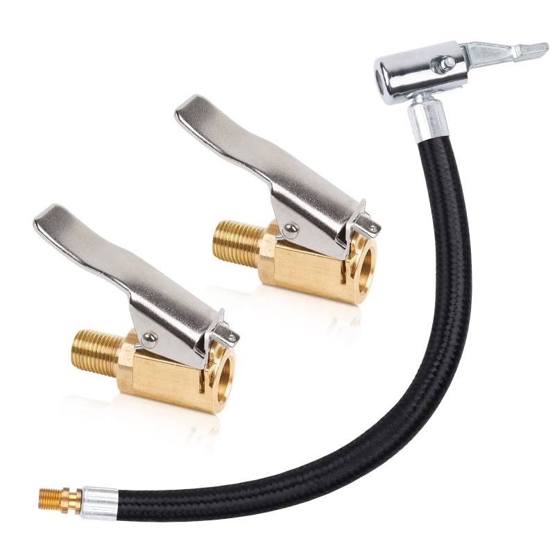 Yeepeo Ventilverlängerung Set, 20cm Reifenfüller Schlauch mit 2 Stück 8mm Autoventil Hebelstecker Air Chuck Reifenfüllschlauch Autoventil Adapter für Auto Fahrrad Motorrad Kompressor von Yeepeo