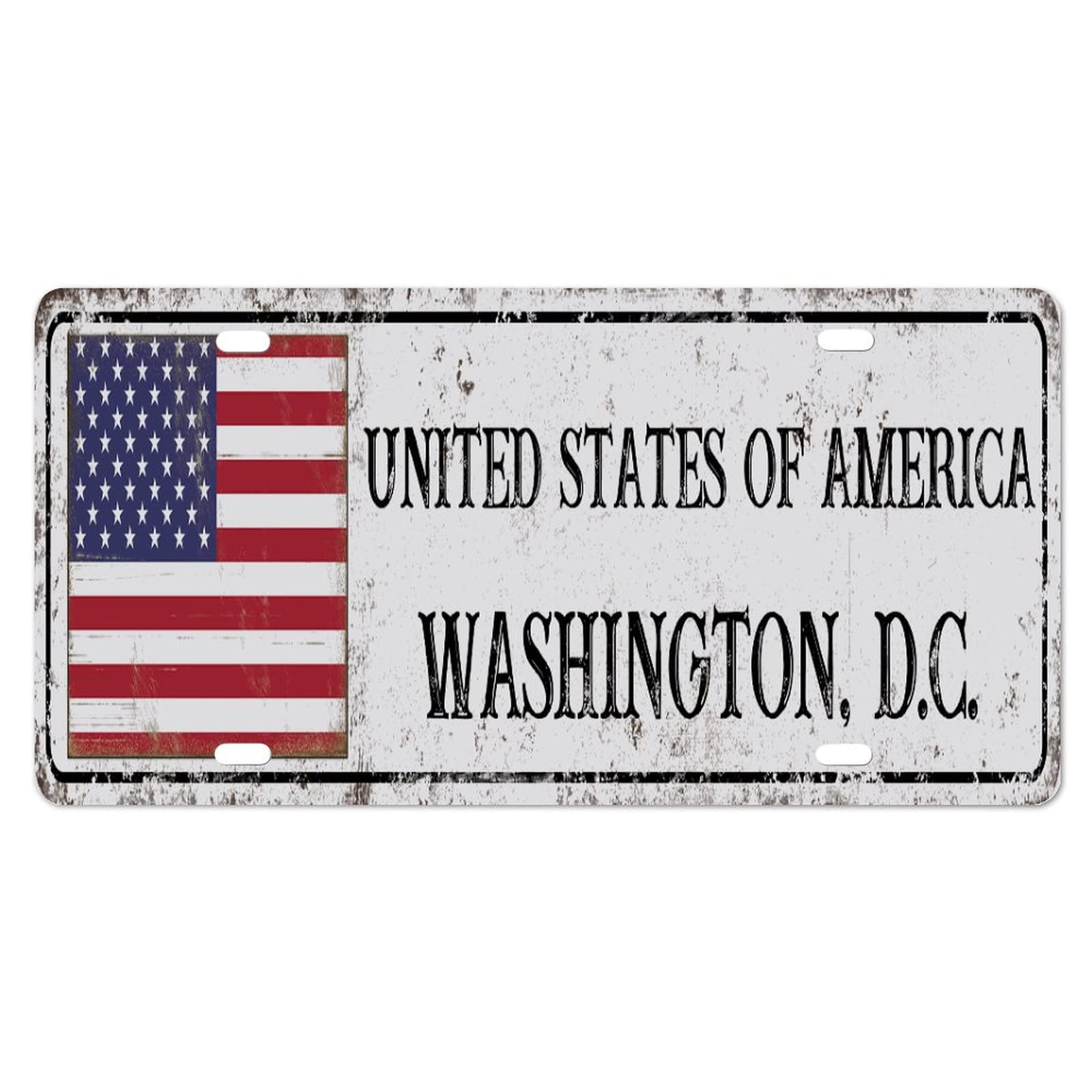 Yelolyio United States Of AmericaLicense Plate for Front of Car Size 6x12 Inch Rust-Free Washington, DC Metal License Plate United States Of America National Flag Aluminum Novelty License Plate Car von Yelolyio