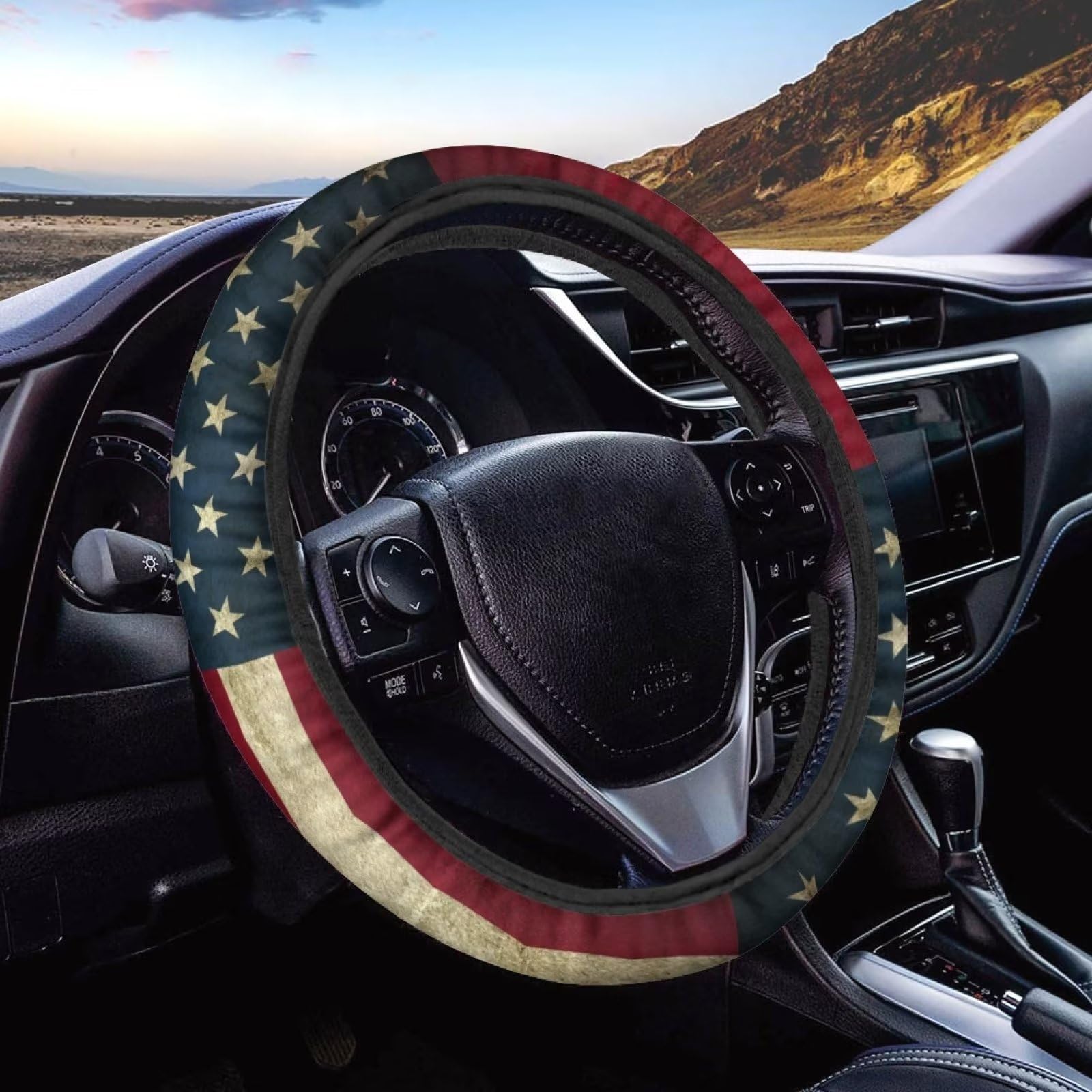 Yewattles Lenkradhülle mit amerikanischer Flagge, bedruckt, 38,1 cm Durchmesser, universelle Passform, für Auto, Van, SUV, LKW, Limousine, atmungsaktiv, Schweißabsorption, für alle Jahreszeiten Yewattles Lenkradhülle mit amerikanischer Flagge, bedruckt, 38,1 cm Durchmesser, universelle Passform, für Auto, Van, SUV, LKW, Limousine, atmungsaktiv, Schweißabsorption, für alle Jahreszeiten von Yewattles