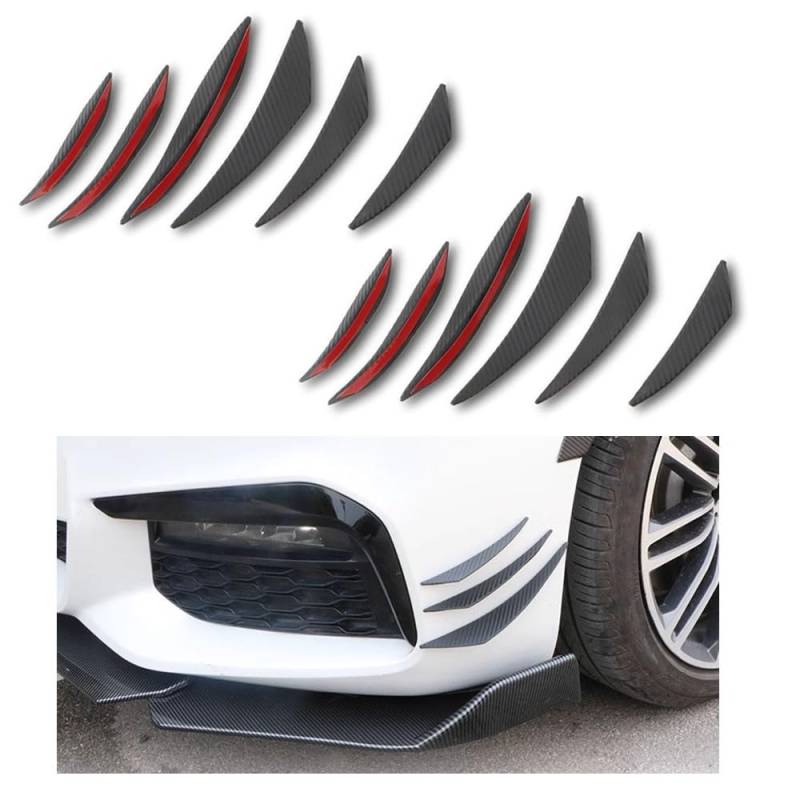 Ygapuzi 12 Stück Universelle Spoiler Canards Kit - Personalisierte Halbmond Front Stoßstange Lippen Splitter Körper Dekoration Aufkleber Zubehör für Auto SUV LKW (Kohlefaser) von Ygapuzi