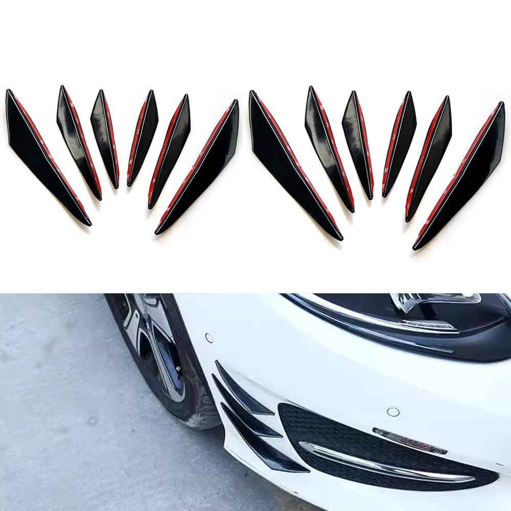 Ygapuzi 12 Pcs Universal Auto Spoiler Canards Kit Personalisierte Halbmond Autos Front Stoßstange Lippen Splitter Auto Körper Dekoration Aufkleber Aufkleber Zubehör für Auto SUV LKW (Schwarz glänzend) von Ygapuzi