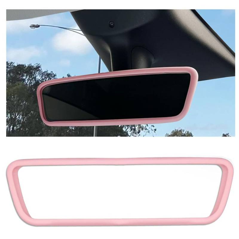 Ygapuzi Auto-Rückspiegel-Schutzrahmen, Silikon Auto Innenrückspiegel Abdeckung Rand Schutzabdeckung Kompatibel mit Model 3 Model Y, Niedliches Autozubehör (Rosa) von Ygapuzi