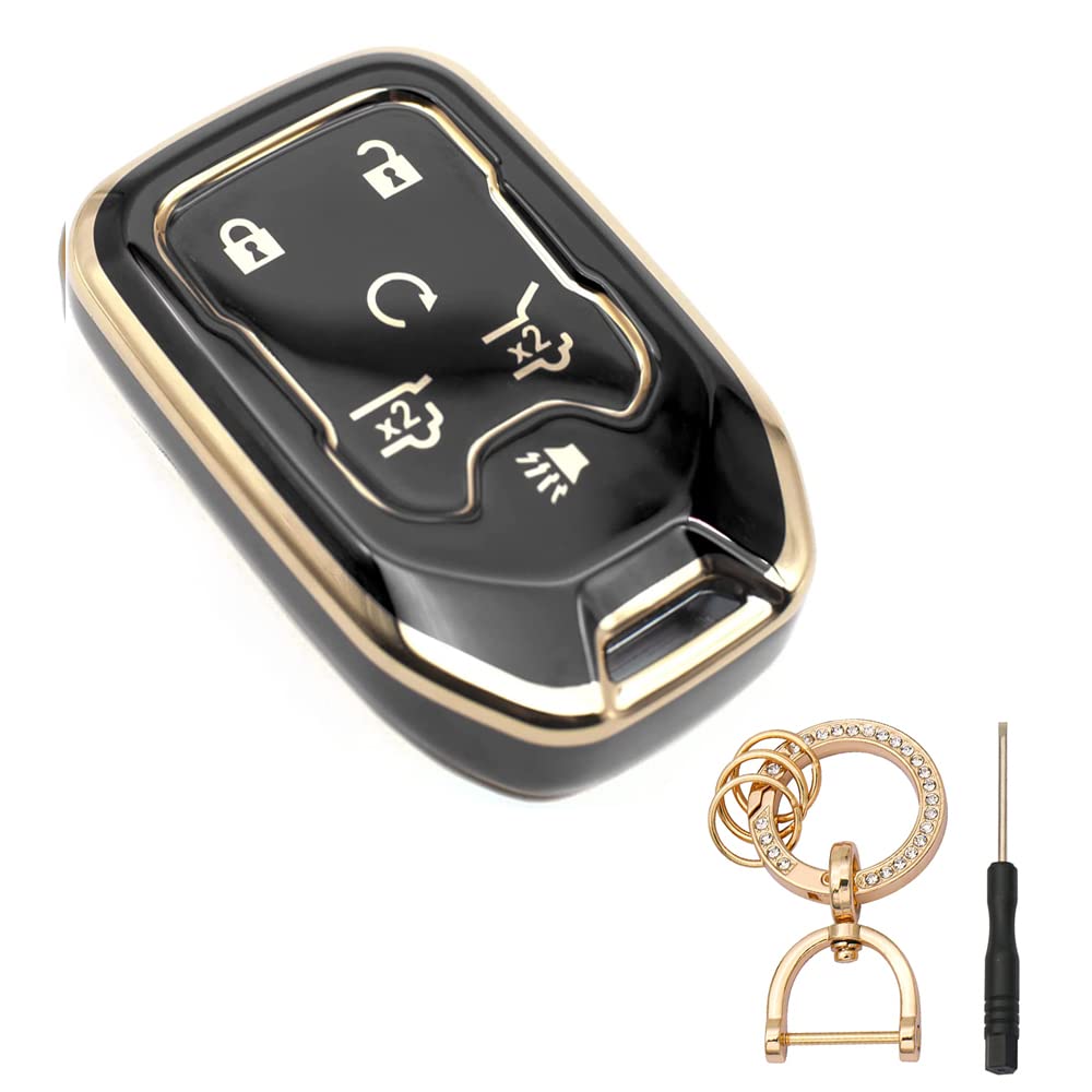 Ygapuzi Smart Key Fob Cover 6 Tasten Kompatibel mit Chevy Chevrolet Suburban Tahoe GMC Terrain Yukon Yukon XL Soft TPU Remote Keyless Key Case Schutz Shell Zubehör (Schwarz) von Ygapuzi