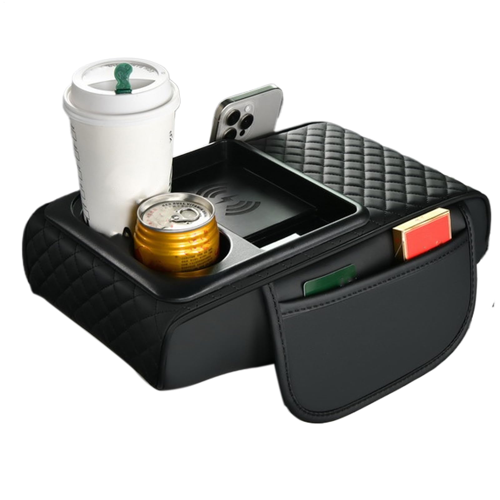 Auto Armlehne Abdeckung Pad | Kunstleder Auto Armlehnenbezug mit kabellosem Laden | Ellenbogenstütze mit Seitentasche und Getränkehalter für Wasserflasche, Taschentuchbox, Schlüssel Auto Armlehne Abdeckung Pad | Kunstleder Auto Armlehnenbezug mit kabellosem Laden | Ellenbogenstütze mit Seitentasche und Getränkehalter für Wasserflasche, Taschentuchbox, Schlüssel von Yhsioaklo