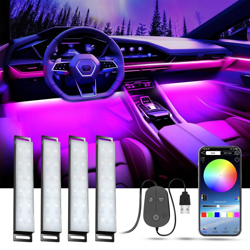 YiLaie LED Innenbeleuchtung Auto, LED Ambientebeleuchtung mit APP Steuerung und 16 Millionen Farben, Musikmodus, Farbspeicher, USB-Innenraumbeleuchtung, Auto Zubehör Innenraum, DC 5V von YiLaie