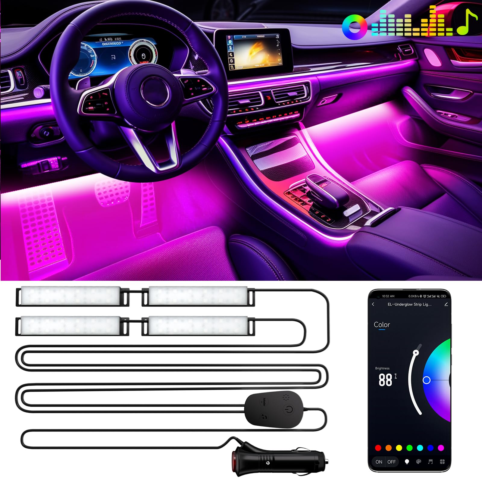 YiLaie LED Innenbeleuchtung Auto, LED Beleuchtung Ambientebeleuchtung Auto, mit APP Steuerung und 16 Millionen Farben, Musikmodus, Farbspeicher, Geschenke für Männer Frauen, Zigarettenanzünder 12V YiLaie LED Innenbeleuchtung Auto, LED Beleuchtung Ambientebeleuchtung Auto, mit APP Steuerung und 16 Millionen Farben, Musikmodus, Farbspeicher, Geschenke für Männer Frauen, Zigarettenanzünder 12V von YiLaie
