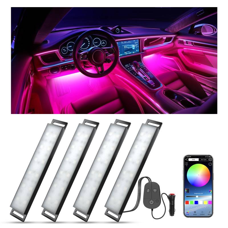 YiLaie RGB LED Innenbeleuchtung Auto, Ambientebeleuchtung Auto mit APP Steuerung und 16 Millionen Farben, Musikmodus, Farbspeicher, Drei-Tasten-Kontrollbox, Zigarettenanzünder,12V von YiLaie