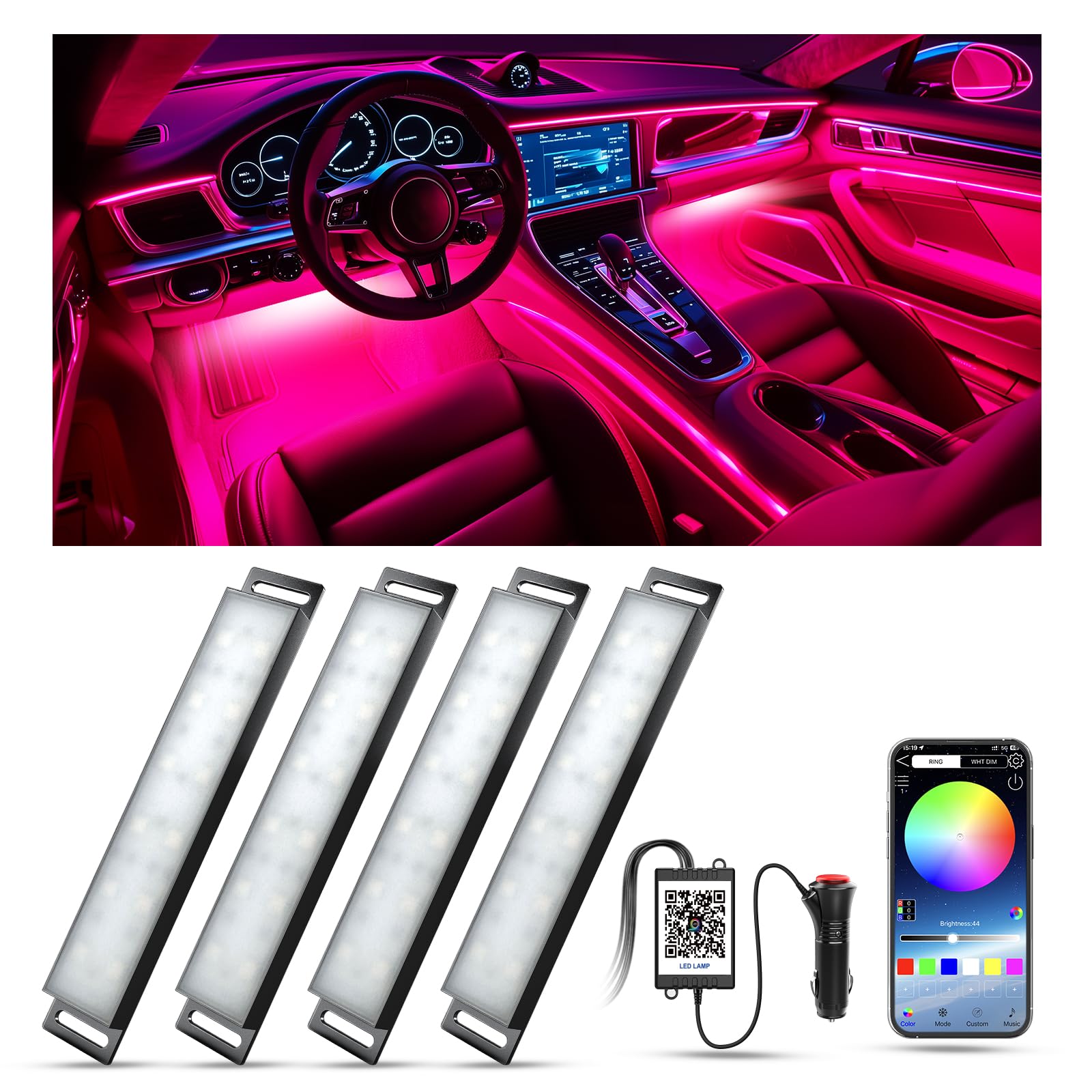 YiLaie RGB LED Innenbeleuchtung Auto, Ambientebeleuchtung Auto mit APP Steuerung und 16 Millionen Farben, Musikmodus, Farbspeicher, Fußraumbeleuchtung, Beleuchtung Innenraum, Zigarettenanzünder,12V YiLaie RGB LED Innenbeleuchtung Auto, Ambientebeleuchtung Auto mit APP Steuerung und 16 Millionen Farben, Musikmodus, Farbspeicher, Fußraumbeleuchtung, Beleuchtung Innenraum, Zigarettenanzünder,12V von YiLaie